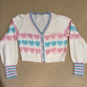 Chic Heart Patterned Cardigan in Pink and Blue